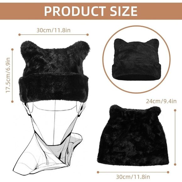 Women\'s Black Winter Beanie Hat Cute Cat/Bear Ear Hat with Internal Support main image 7